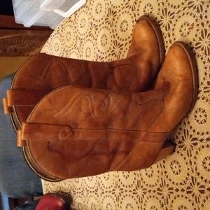 Vintage Leather Cowboy Boots sz 8 Women's Brown Wood Heels & resoled fair cond